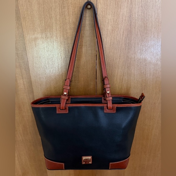 Dooney & Bourke Black Saffiano Leather Tote with Brown Trim - Picture 5 of 16